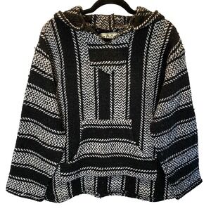 Baja Joe Mexican Baja Poncho Hoodie Size Small Pullover Surfer Hippie Drug Rug